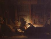 REMBRANDT Harmenszoon van Rijn The Holy Family at night painting